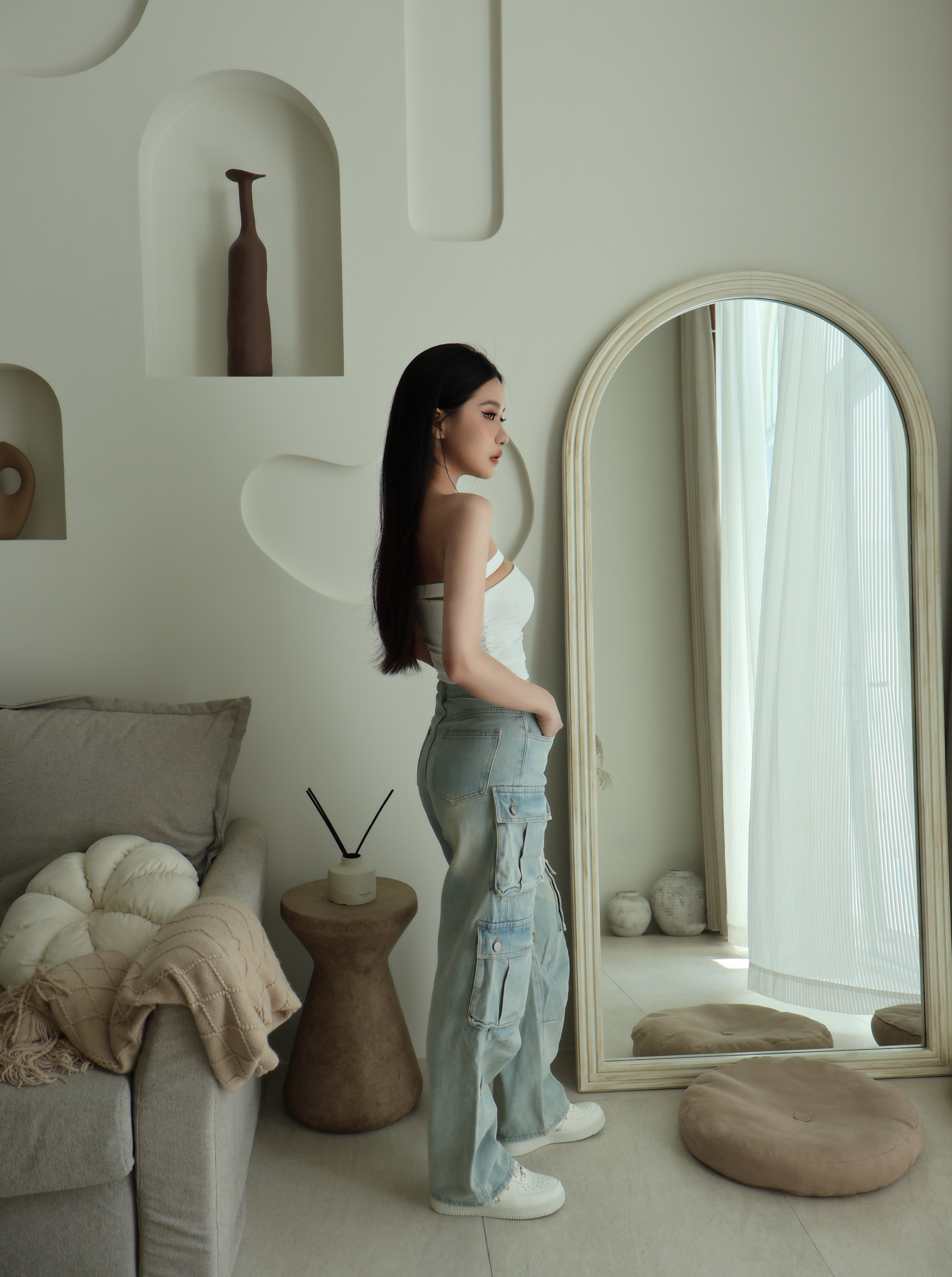 街頭工裝高腰直筒褲