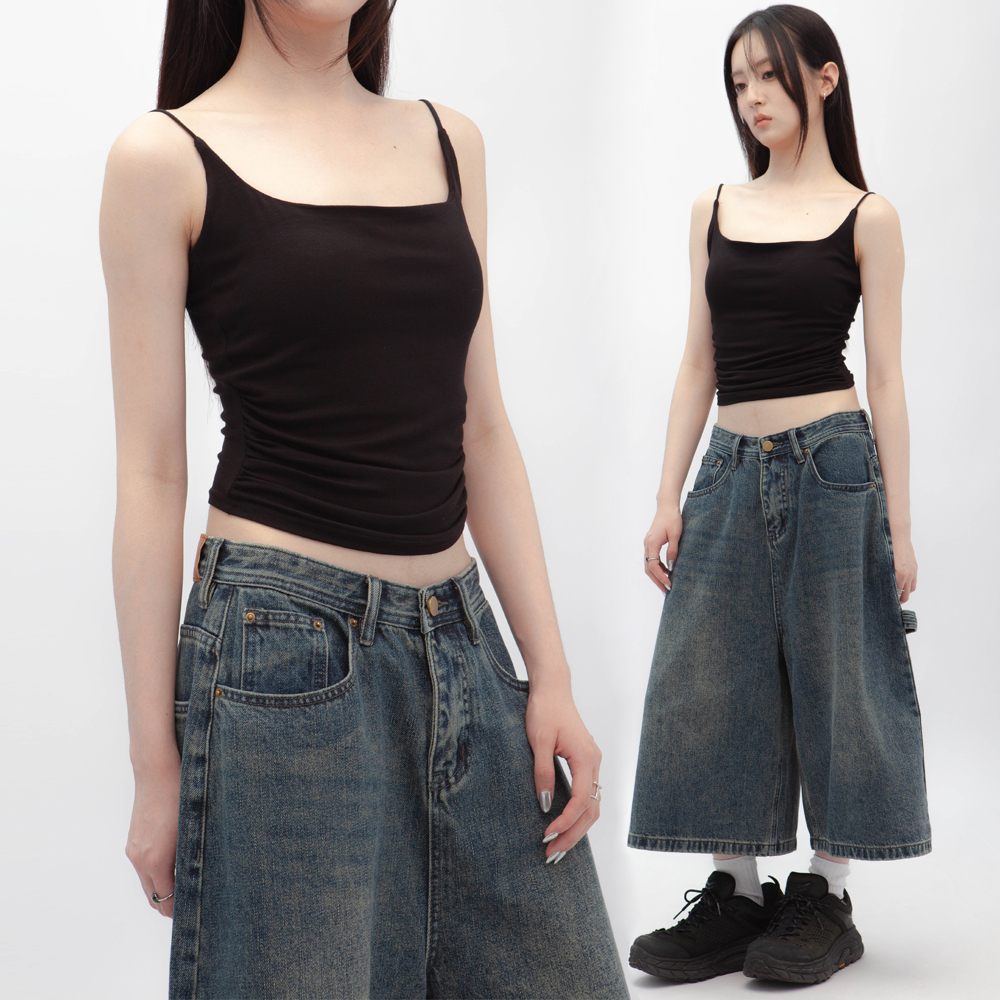 側褶修身背心上衣