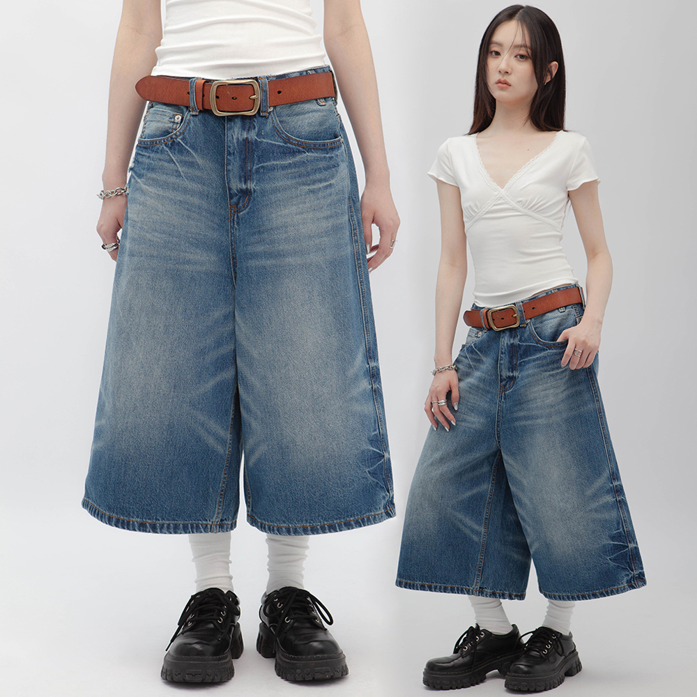 復古水洗牛仔七分褲