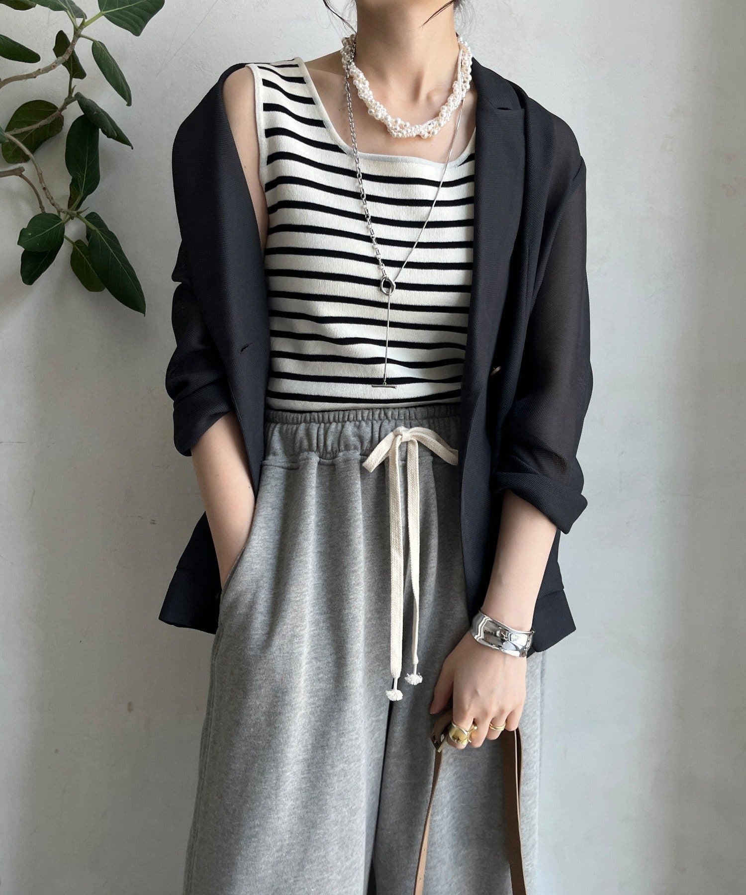 DOUDOU(ドゥドゥ)  ボーダースクエアニットタンク白（DDZ1051505A0001）