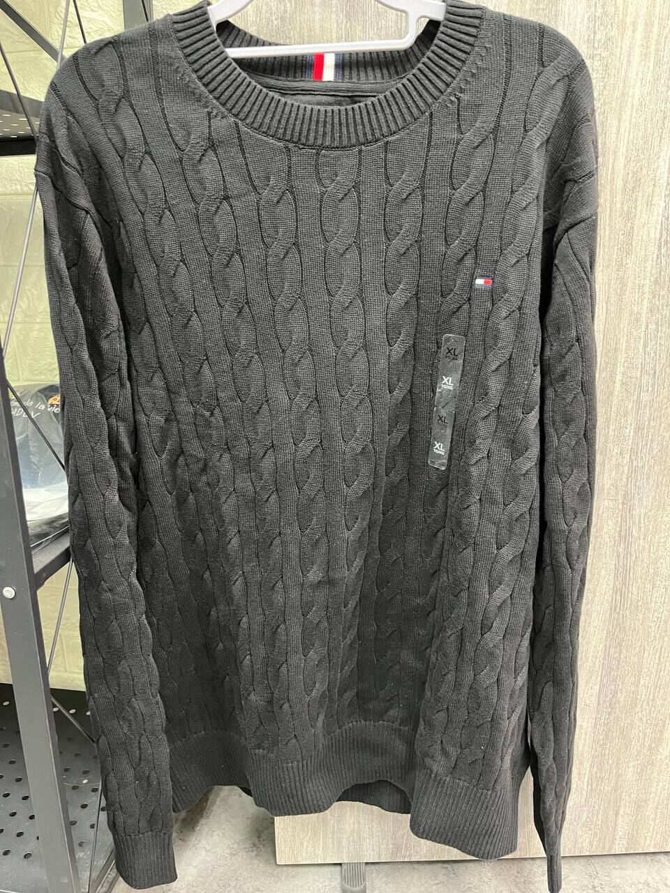 [S] TOMMY HILFIGER BLACK CABLE KNIT CREWNECK SWEATER, 78JB180-001 (STH1362)
