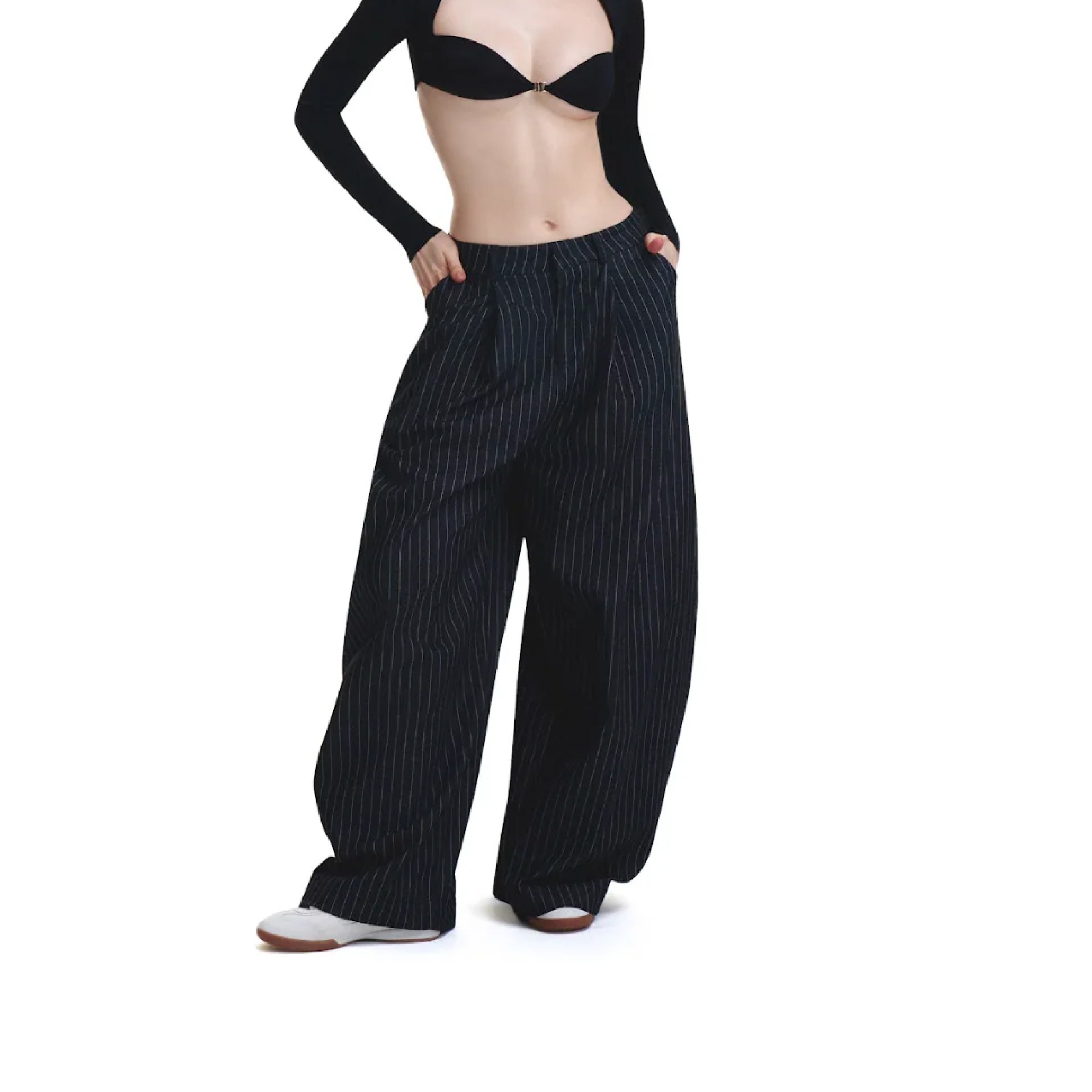 PUSH PUSH PP Stripes Pants 水洗牛仔條紋闊腿長褲