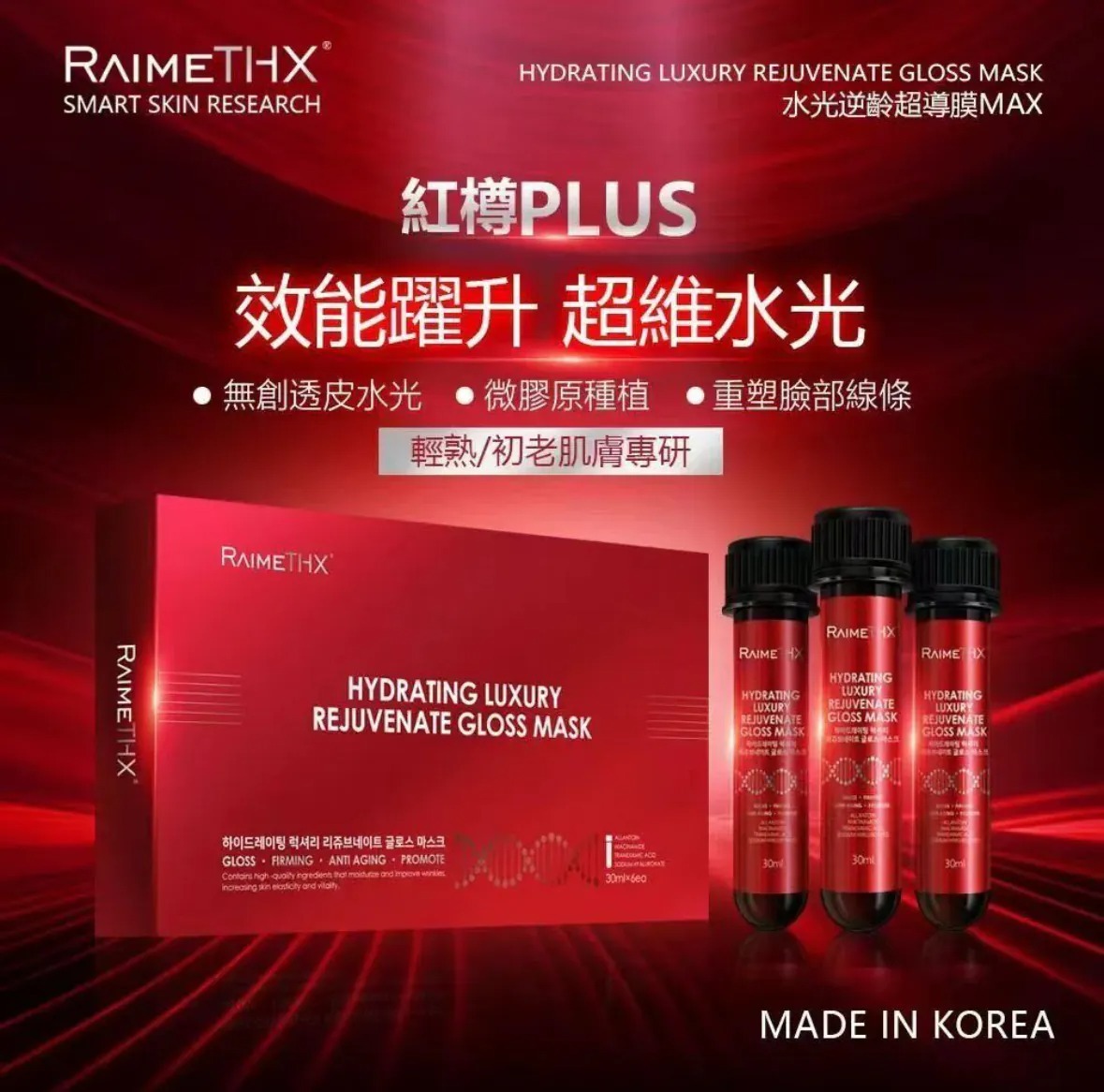 RAIME THX水光逆齡超導膜紅管MAX面膜(一盒六片）