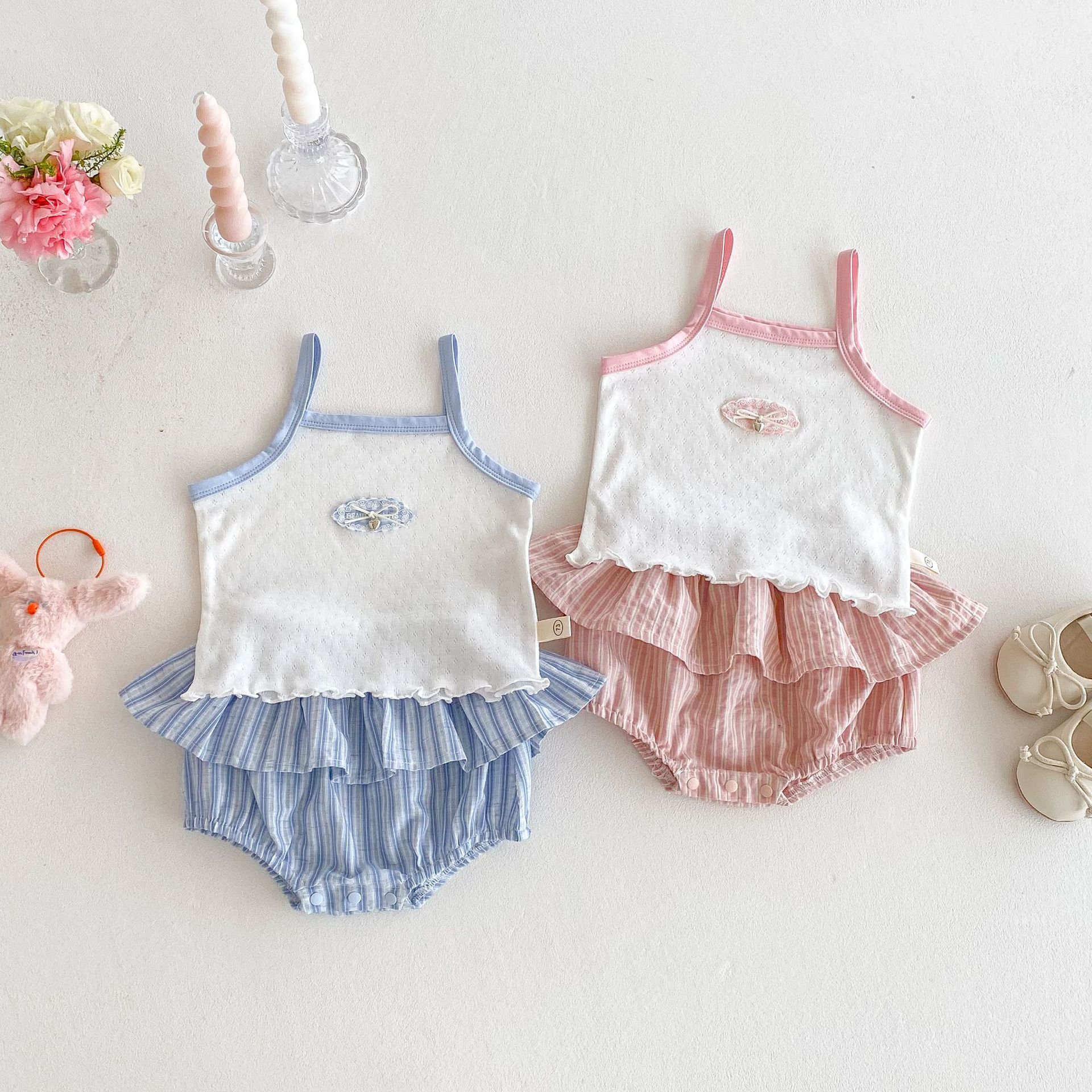 25夏 透氣柔感荷葉套裝(兩件式)-霧藍