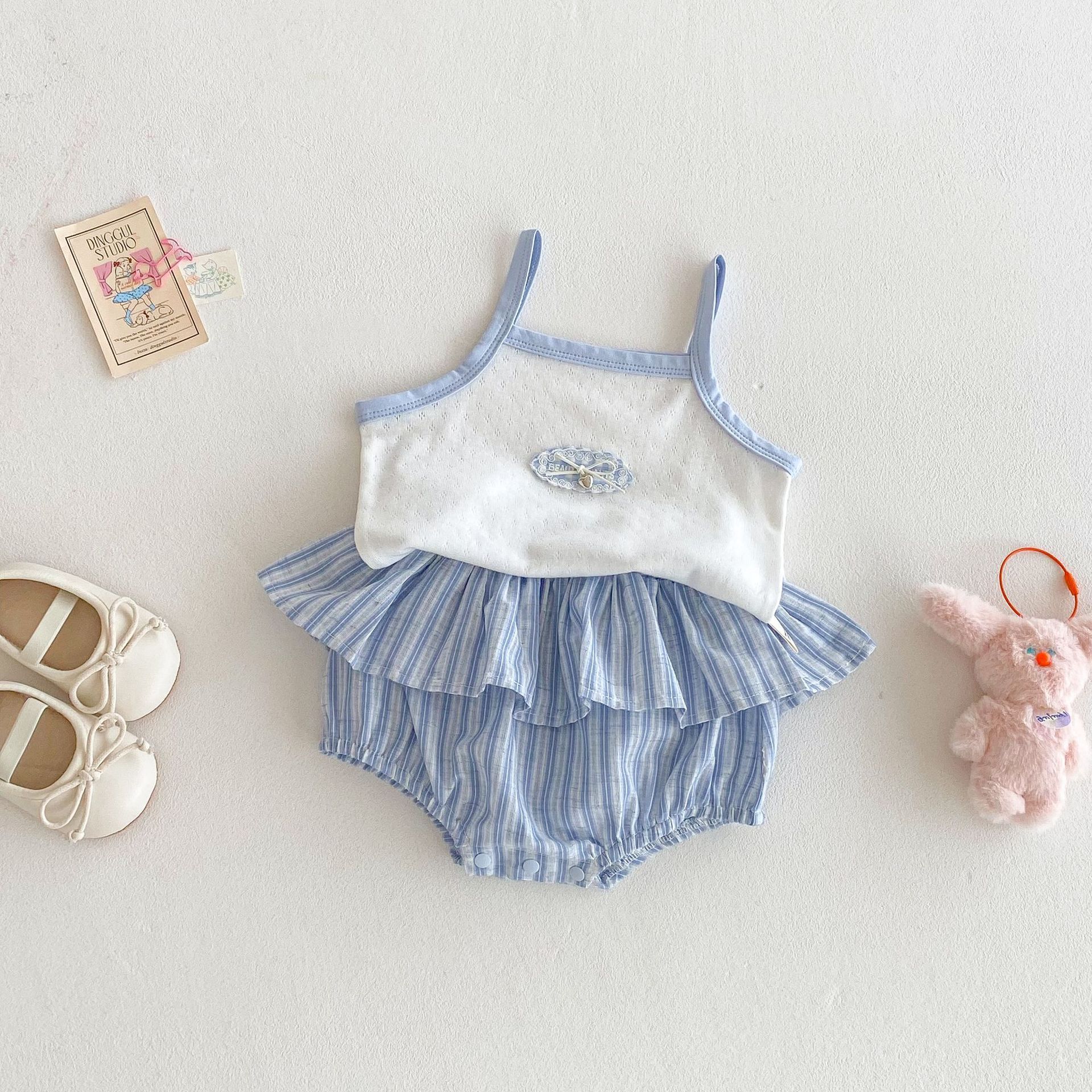 25夏 透氣柔感荷葉套裝(兩件式)-霧藍