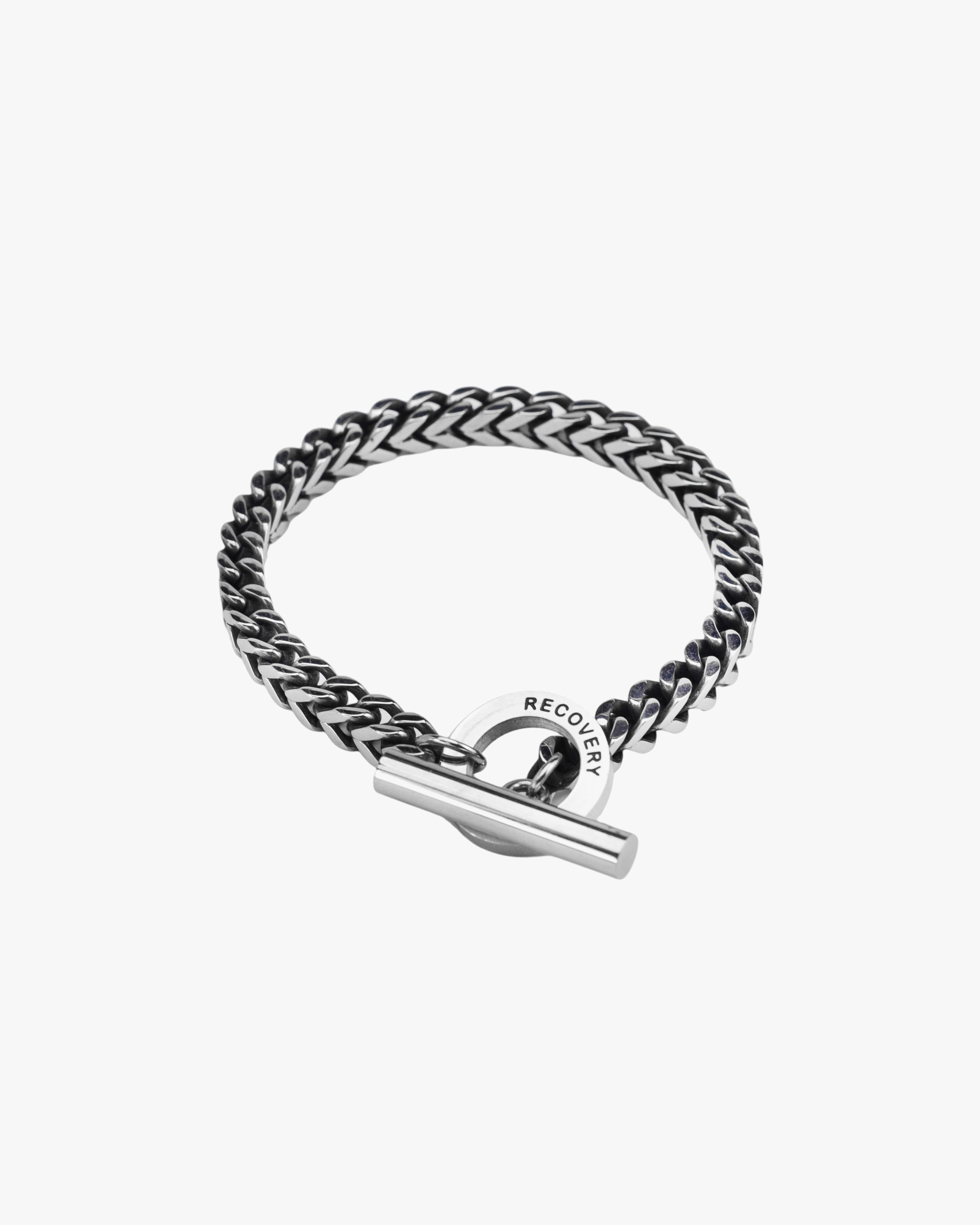 RECOVERY 方格麻花手鍊,亮銀