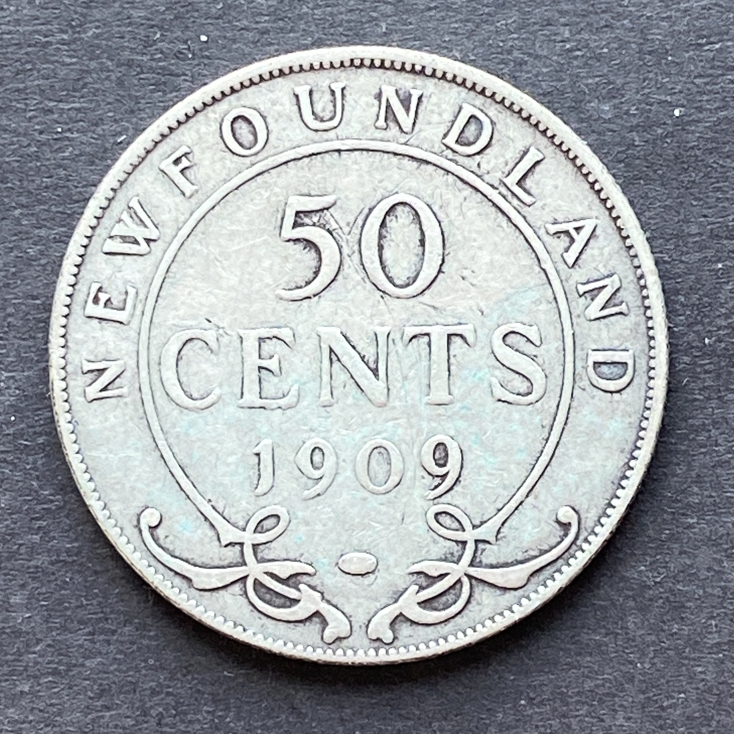 1909 Newfoundland Edward VII 50 Cents (92.5% Silver)