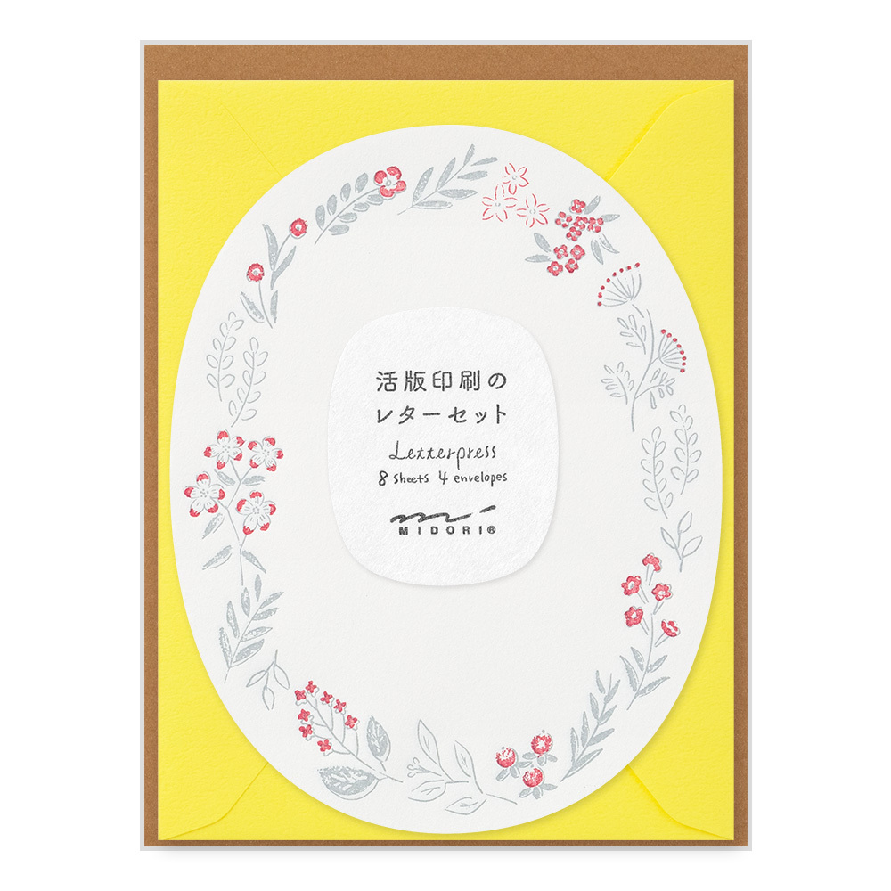 活版印刷 造型 信紙組 花圈紅｜MIDORI 日本