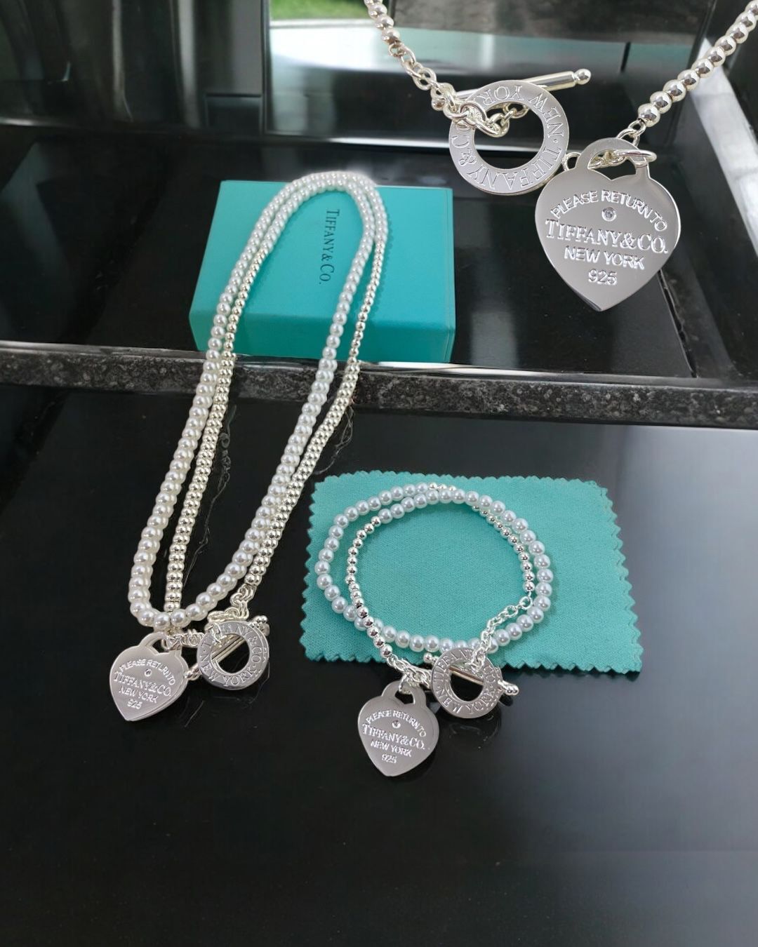 Tiffany 雙圈珍珠愛心項鍊/手鍊