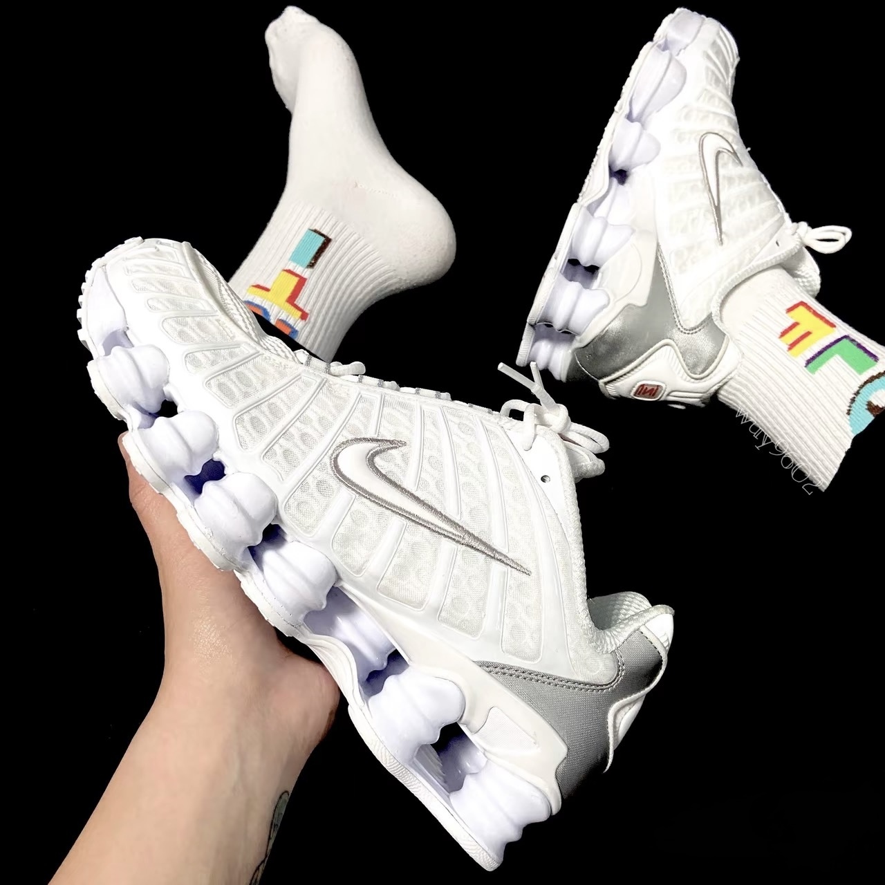 NIKE SHOX TL 全白 白銀 銀灰 彈簧鞋 氣墊 復古 休閒 男款 AV3595-100