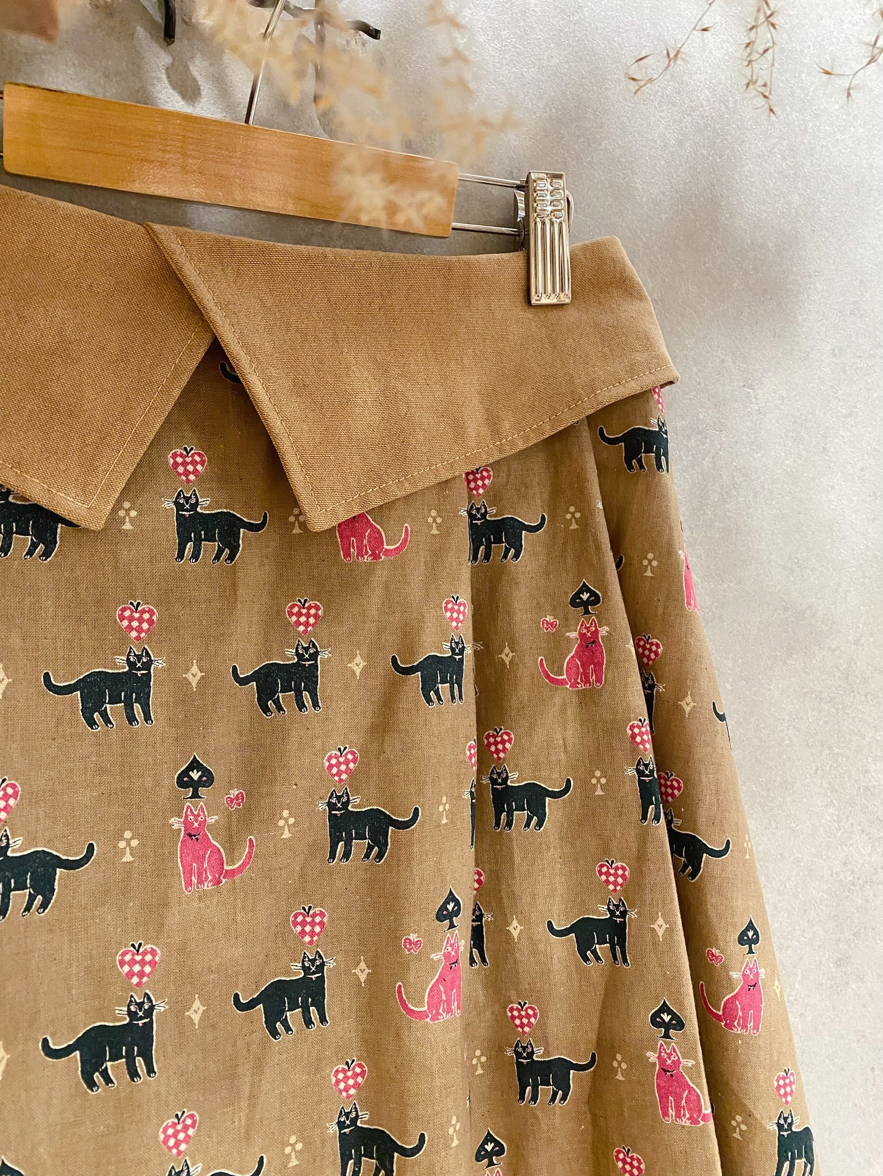 卡其貓咪 媽咪翻摺長裙（S）