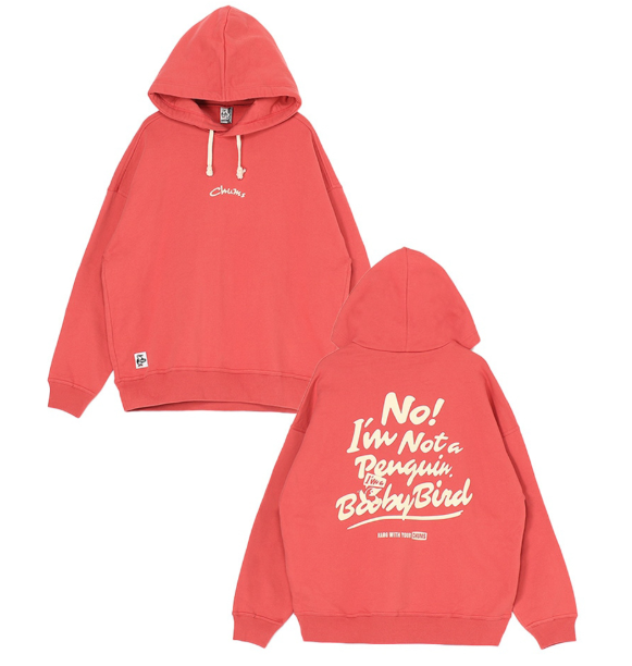 CHUMS Men’s Oversized Hoodie – “I’m Not A Penguin” Graphic P/O Parka, Rose red | Fleece Streetwear Pullover (JUN25)