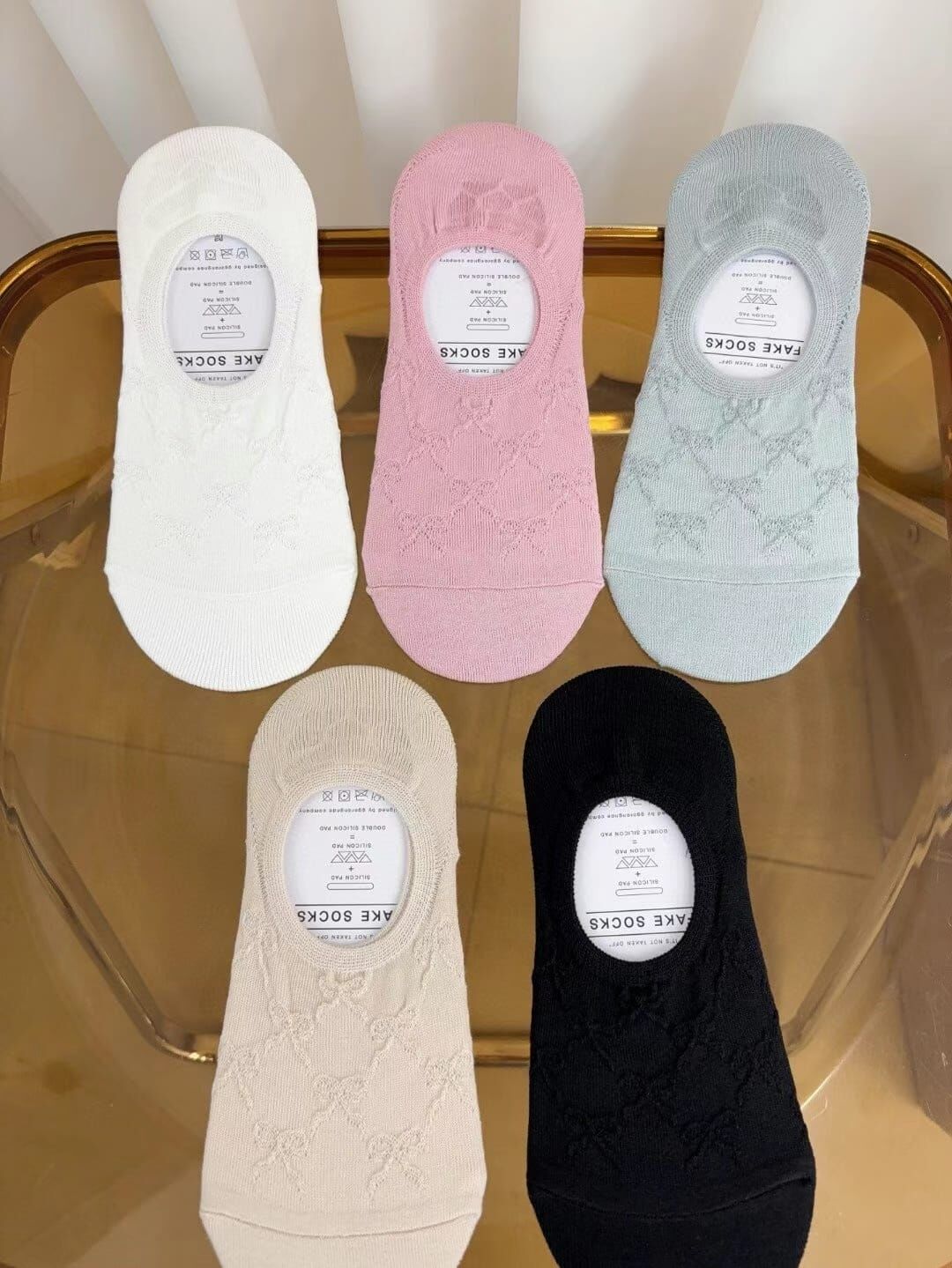 CT4443 蝴蝶結暗花隱形襪 (任選5對$75 / 任選10對$138)