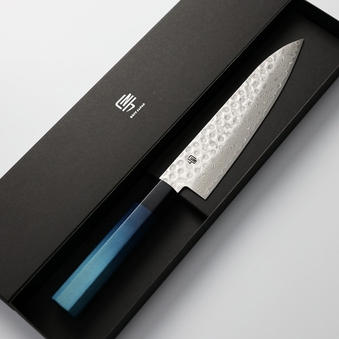 藍包丁 新萬能刀 180mm VG10鋼 鎚目 大馬士革
