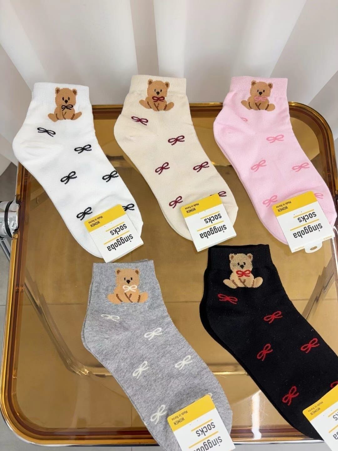 CT4461 蝴蝶結熊仔短版踝襪 (任選5對$75 / 任選10對$138)