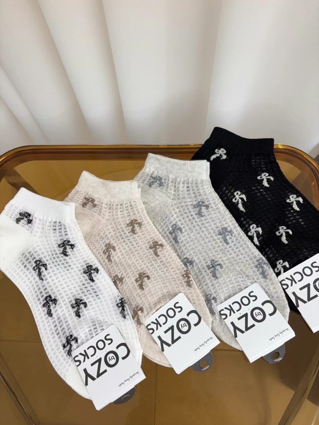 CT4465 蝴蝶格仔短版踝襪 (任選5對$75 / 任選10對$138)