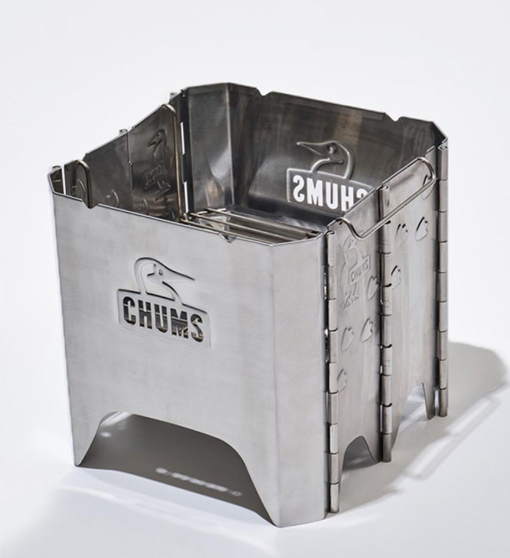 CHUMS Booby Face Folding Fire Pit – Size M, Silver | Stainless Steel Foldable Campfire Grill for Outdoor & Camping (JUN25)