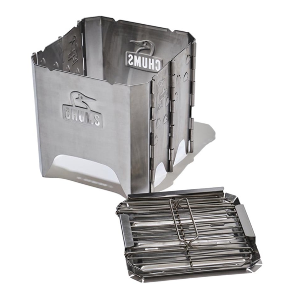 CHUMS Booby Face Folding Fire Pit – Size M, Silver | Stainless Steel Foldable Campfire Grill for Outdoor & Camping (JUN25)