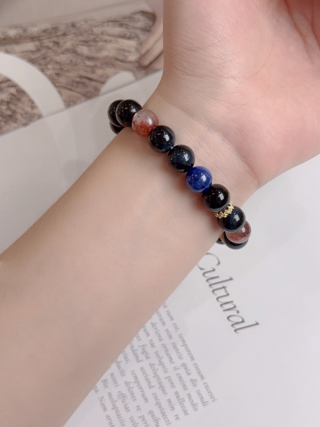 藍晶石/紅膠花/藍虎眼水晶手鍊