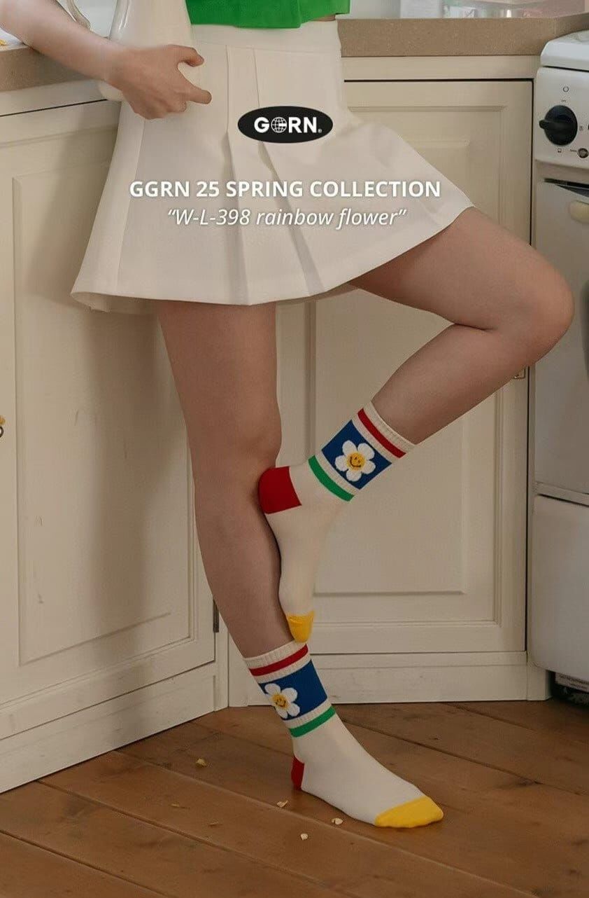 CT4480 撞色花朵長款女裝襪 (任選5對$75 / 任選10對$138)