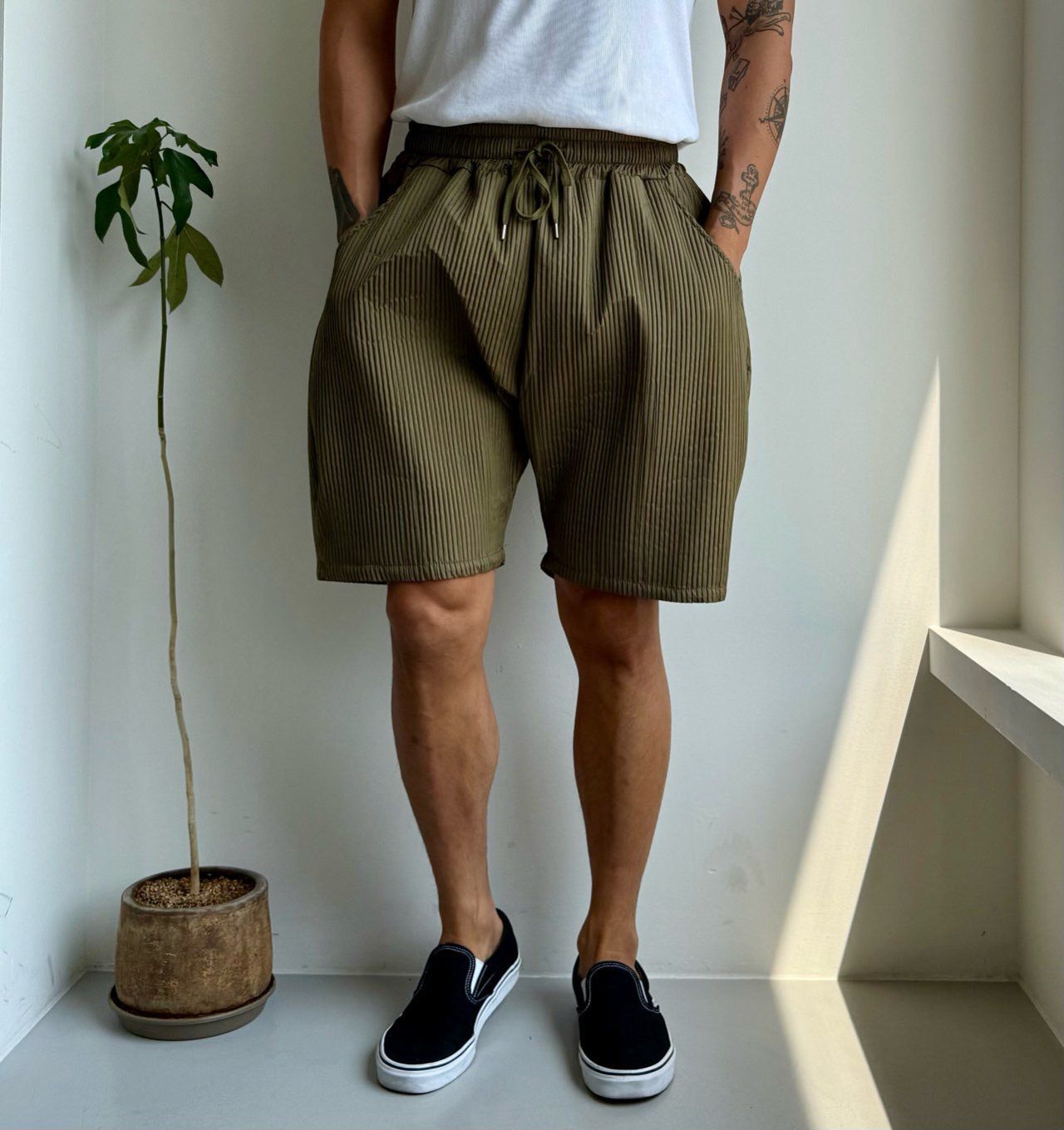 淨色暗直紋短褲 PEACOCK-141P