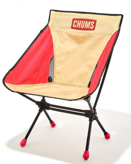 CHUMS Compact Chair – Booby Foot Low Type, Foldable & Portable | Beige/Red , Unisex Outdoor Camping Seat (JUN25)