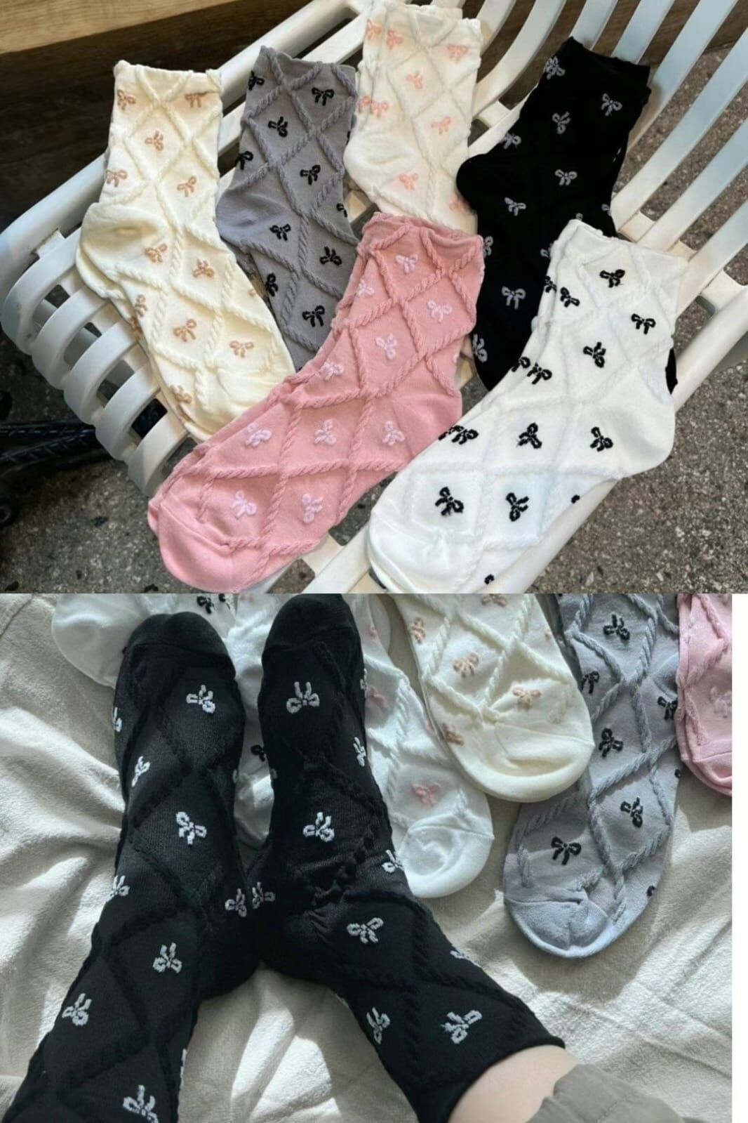 CT4486 麻花蝴蝶結長款女裝襪 (任選5對$75 / 任選10對$138)