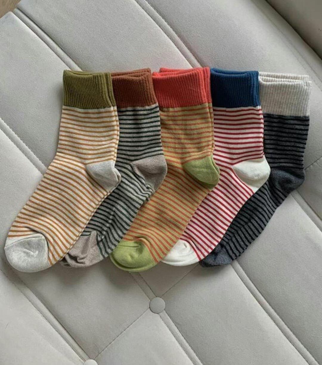 CT4493 拼接條紋短襪 (任選5對$75 / 任選10對$138)