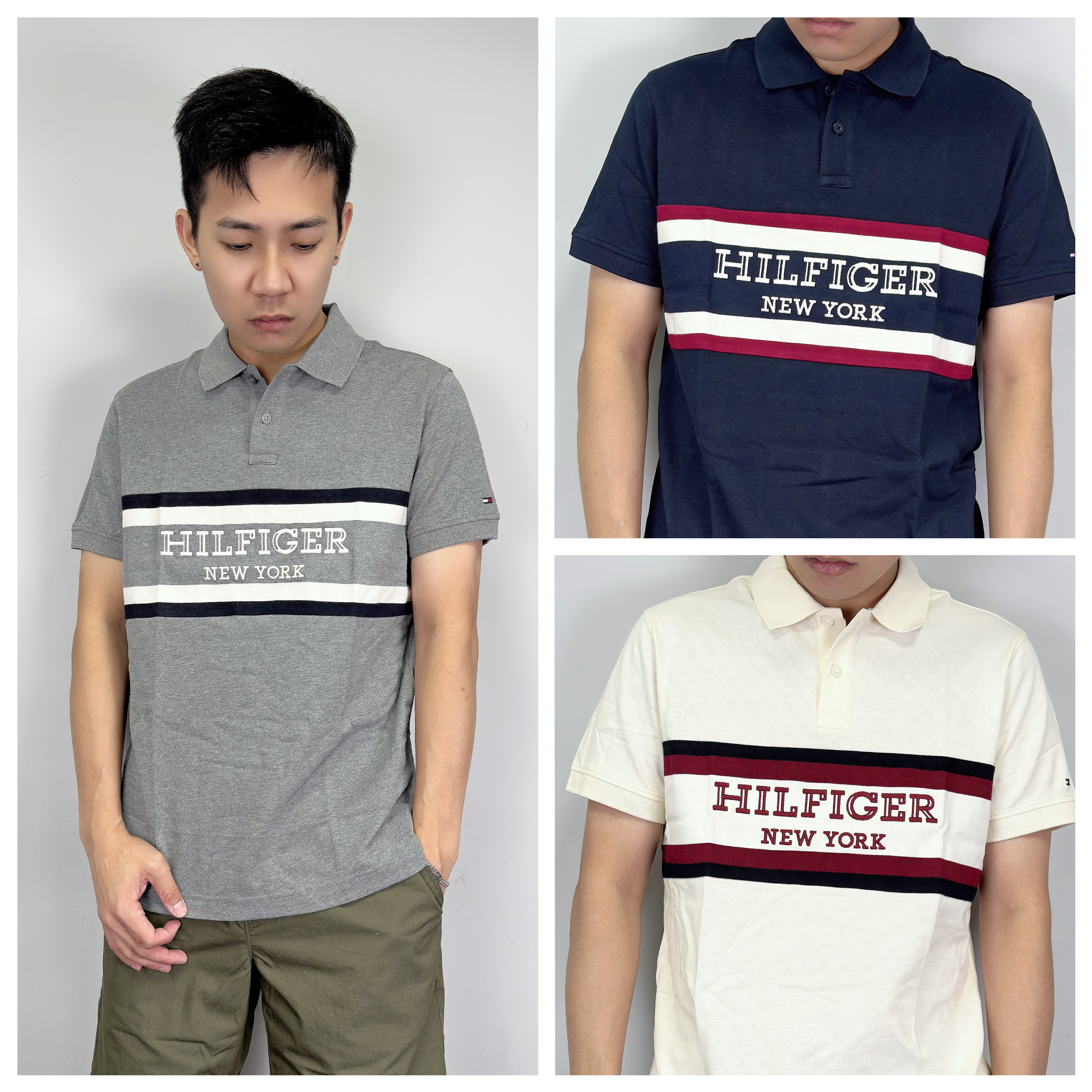 Tommy Hilfiger 雙色橫條 電繡字母 Polo衫 短袖