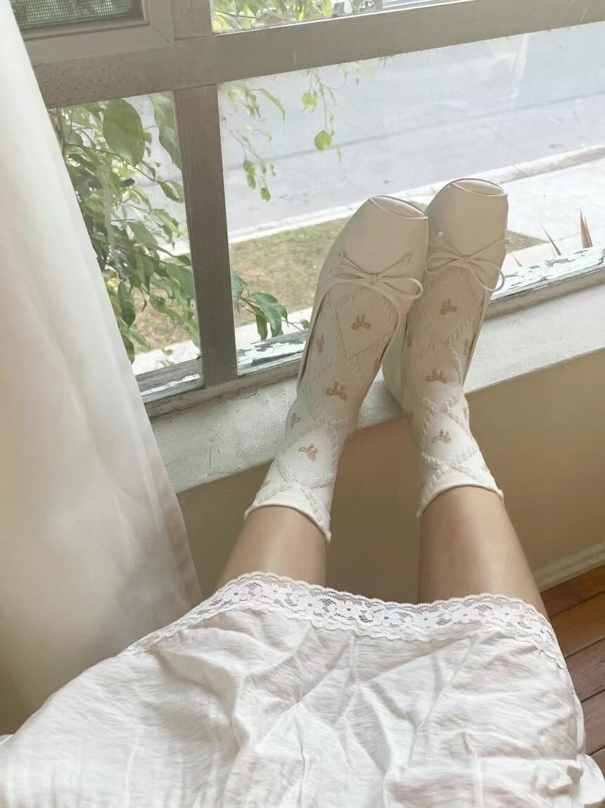 CT4486 麻花蝴蝶結長款女裝襪 (任選5對$75 / 任選10對$138)