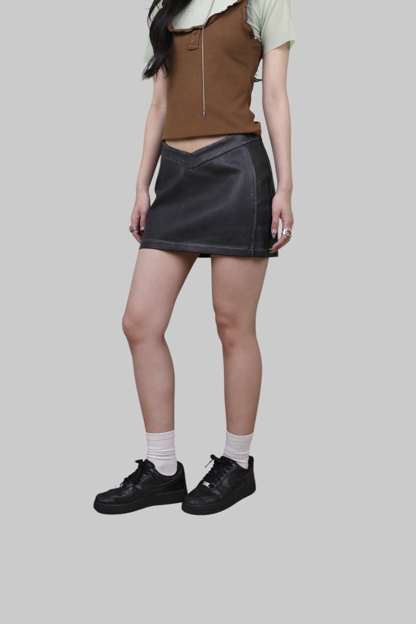 『Always_Good』高腰 包臀 顯瘦 皮革 短裙