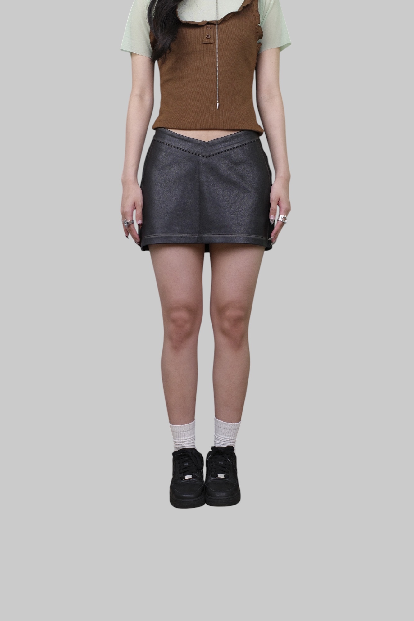 『Always_Good』高腰 包臀 顯瘦 皮革 短裙