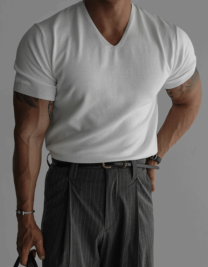 肌肉貼合涼爽短袖針織衫