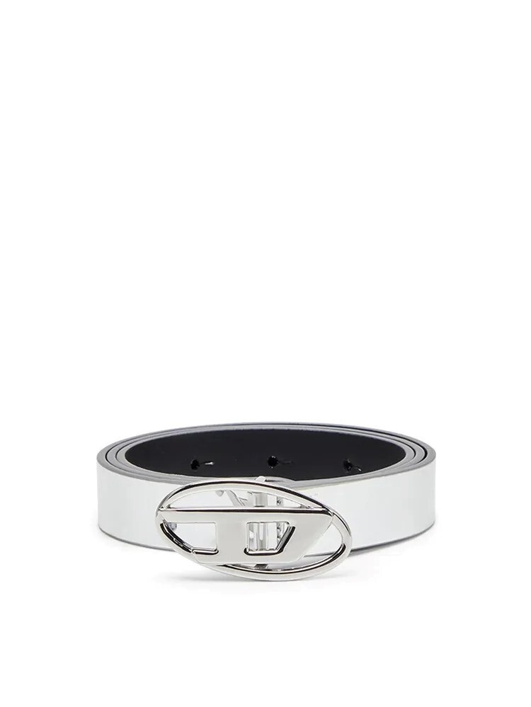 DIESEL 細款 D Logo亮銀 銀頭皮帶 Y2K