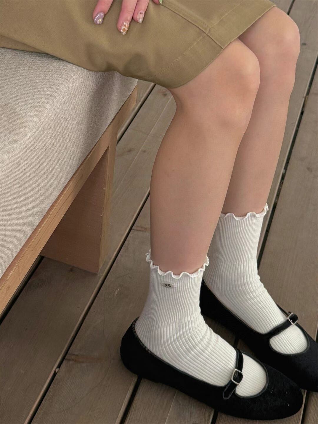 CT44108 🍃新款蝴蝶結貝殼木耳邊棉襪 (任選2對$58 / 任選4對$108)