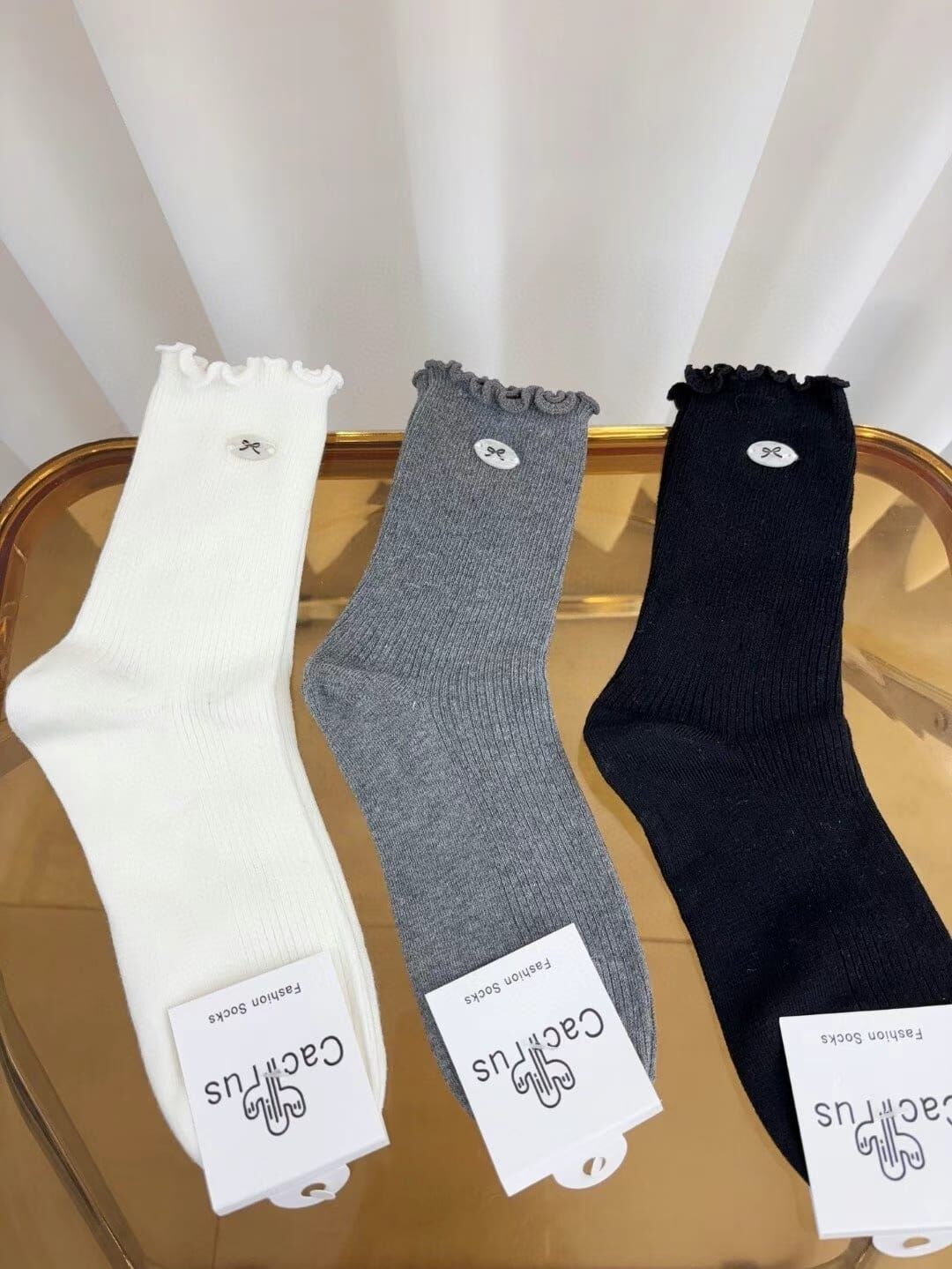 CT44108 🍃新款蝴蝶結貝殼木耳邊棉襪 (任選2對$58 / 任選4對$108)