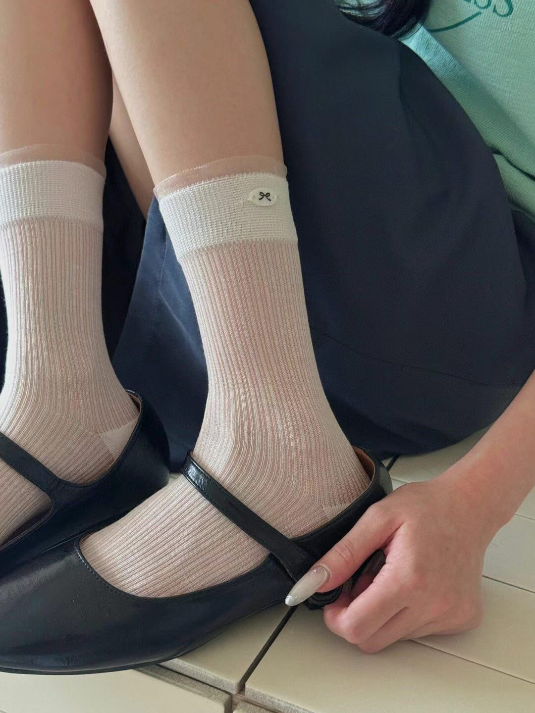 CT44110 🌾新款薄款蝴蝶結貝殼網紗襪 (任選2對$58 / 任選4對$108)