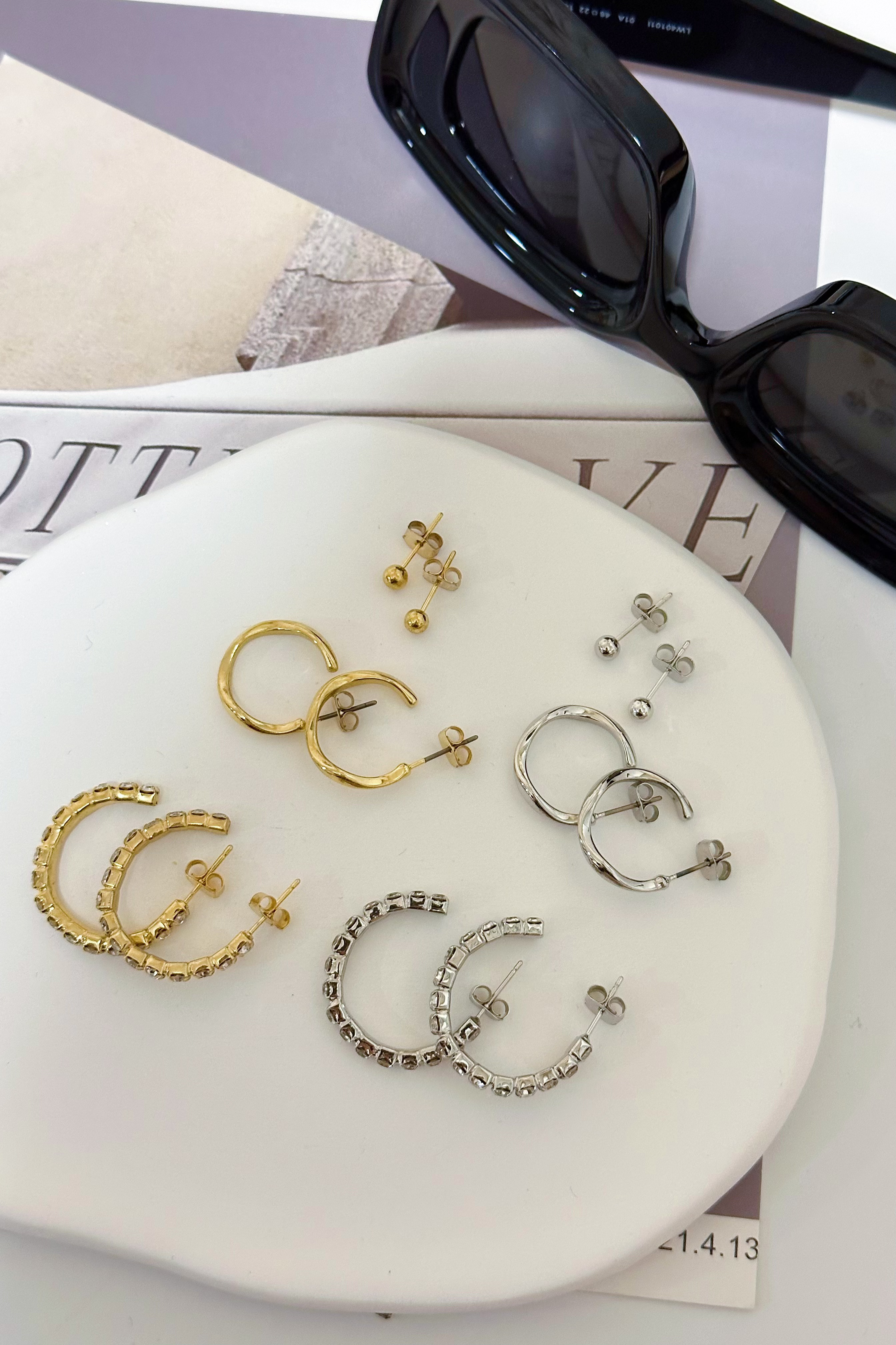 (現貨) 超值三個一組耳環/水鑽+波浪圈圈+小銀珠 GF92