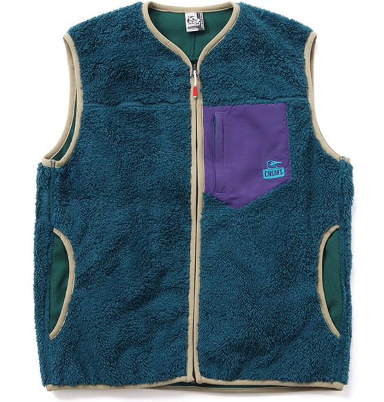 CHUMS Men’s Bonding Fleece No Collar Vest – Dark Navy Green | Warm & Functional Outdoor Layering Vest (JUN25)