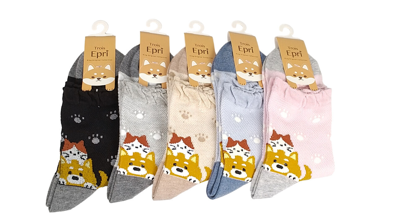 日式貓貓柴犬圖案襪 (日本製)