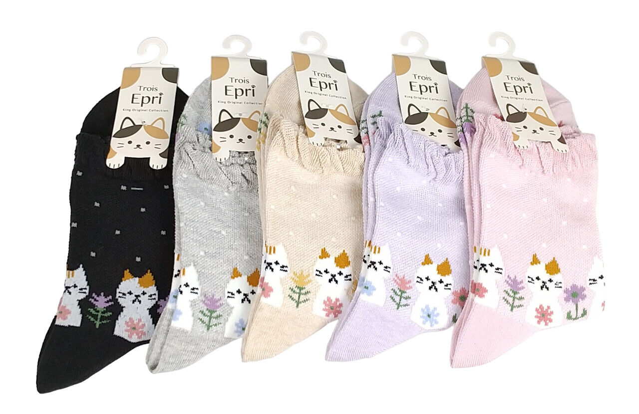 日式貓貓花花圖案襪 (日本製)