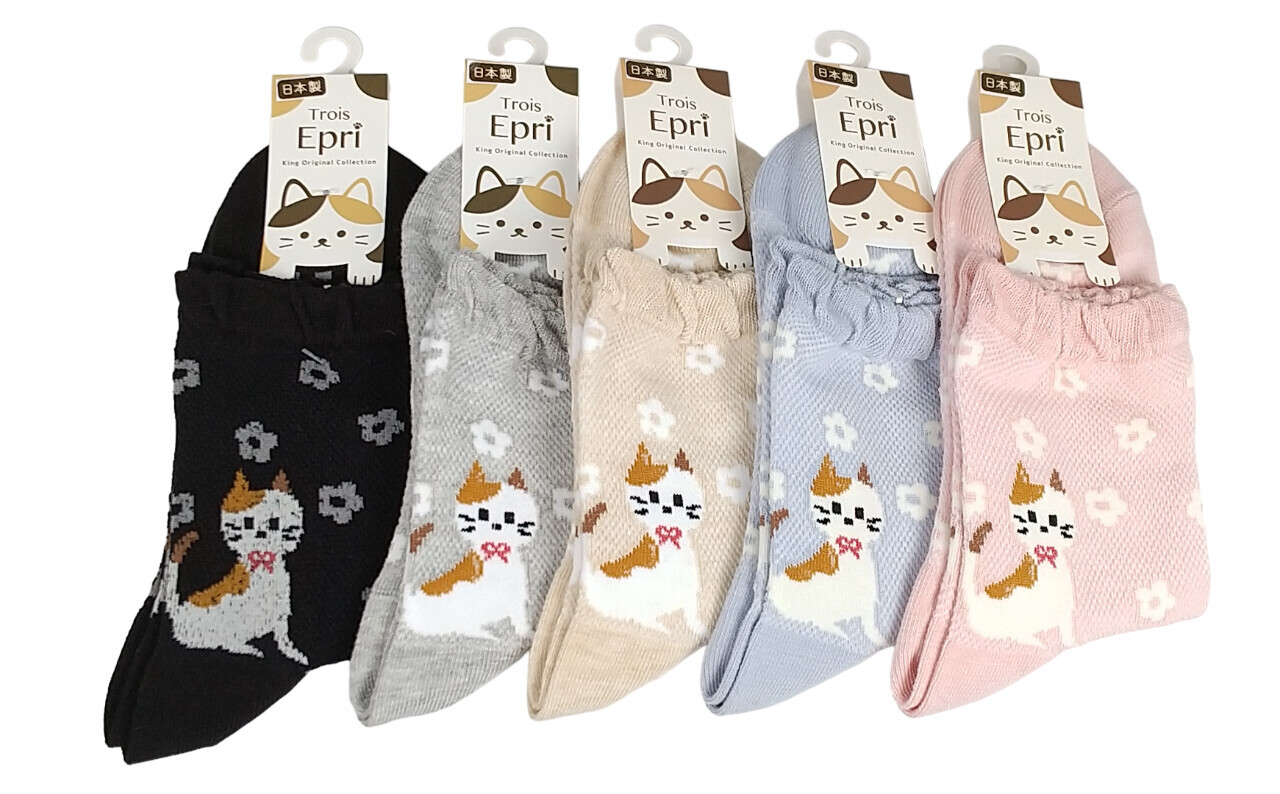 日式貓貓花花圖案襪 (日本製)