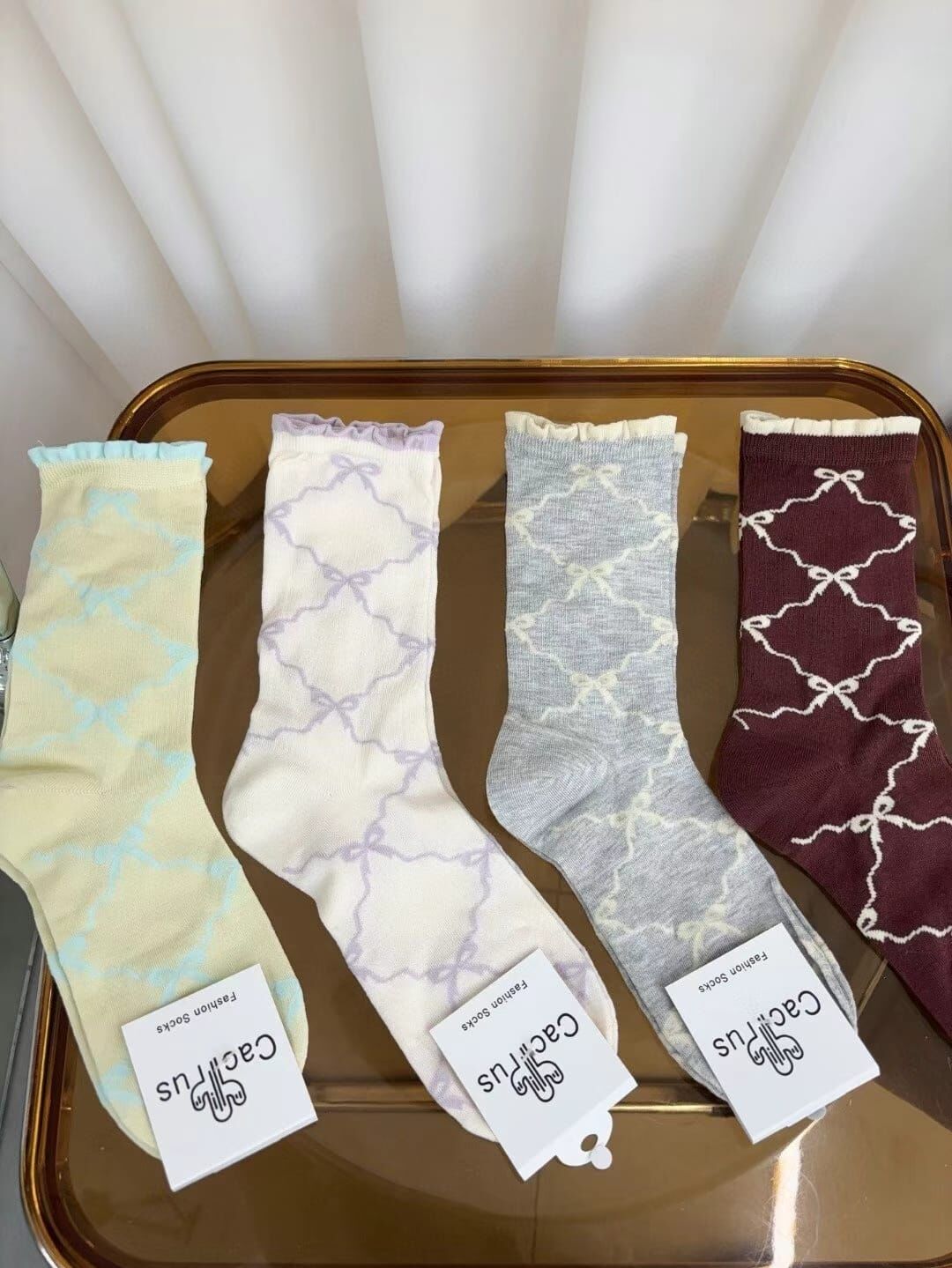 CT44128 蝴蝶結紋木耳邊襪 (任選2對$58 / 任選4對$108)