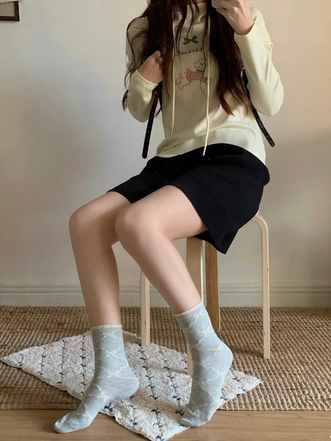 CT44128 蝴蝶結紋木耳邊襪 (任選2對$58 / 任選4對$108)