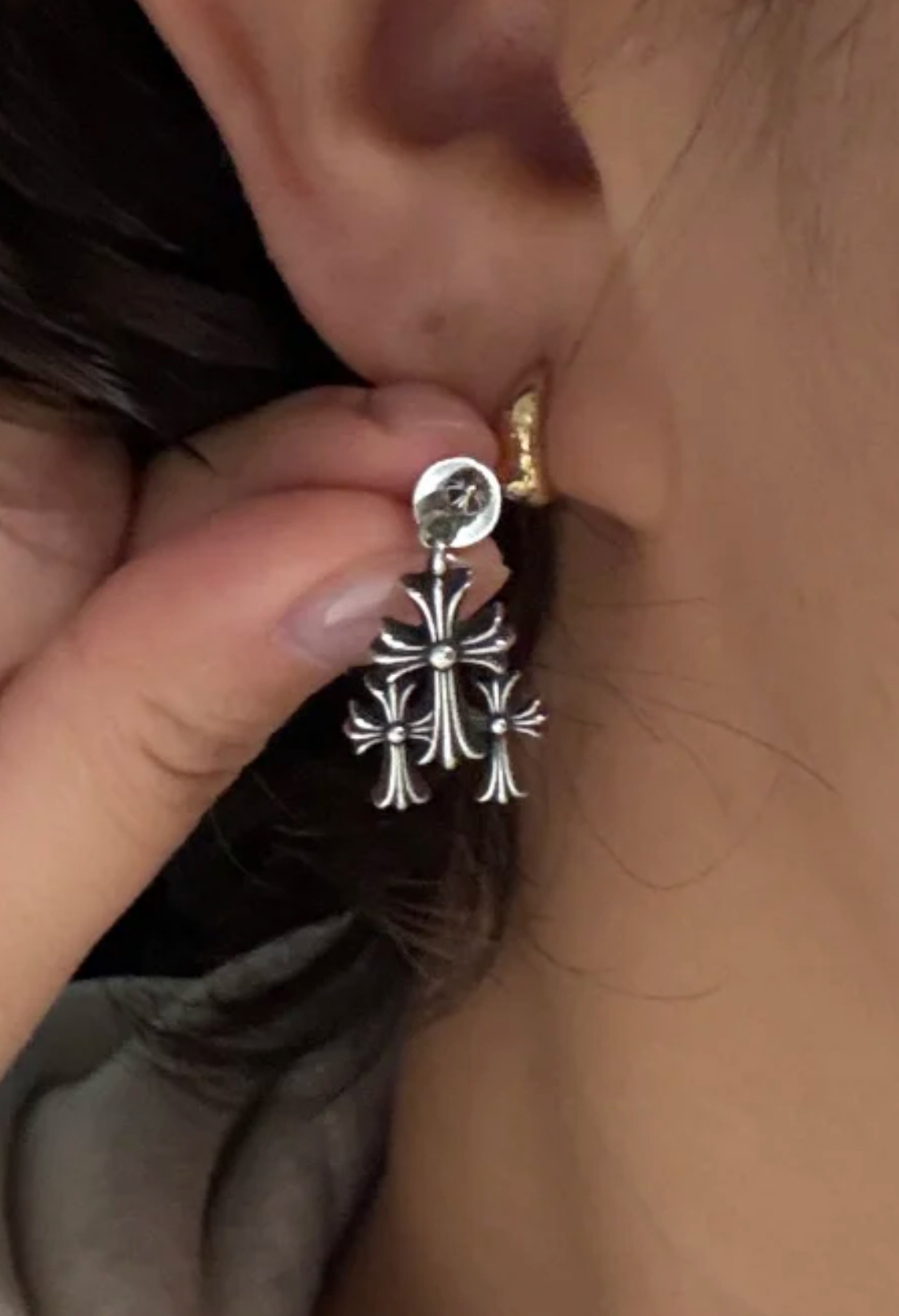 Chrome hearts 3CH cross earrings triple cross