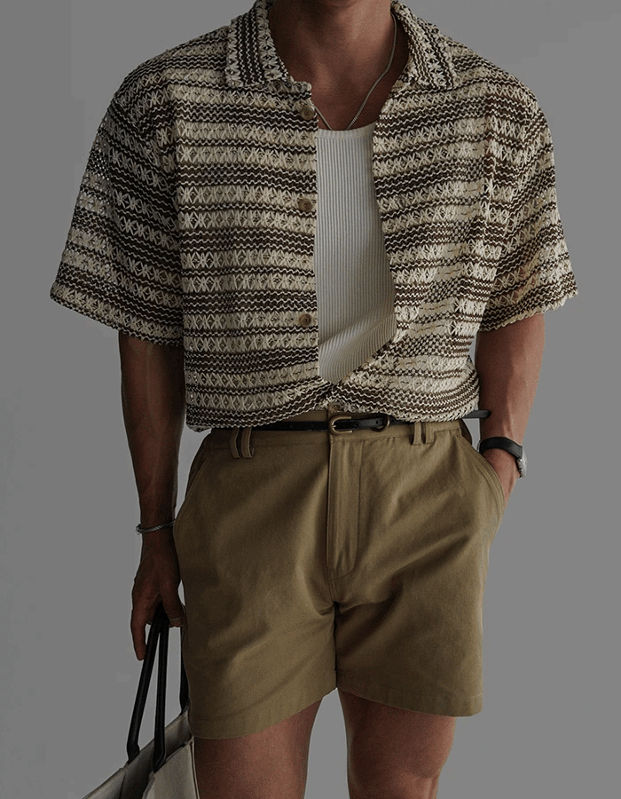 Shirley 圖案鉤針紋理襯衫