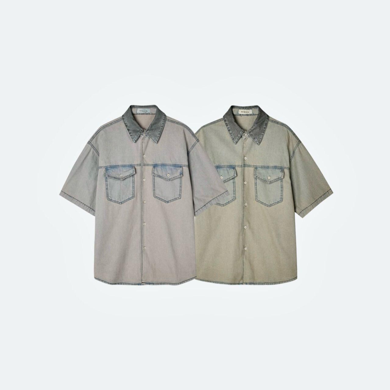 洗水淨色牛仔短袖恤衫 REMAIN-025S