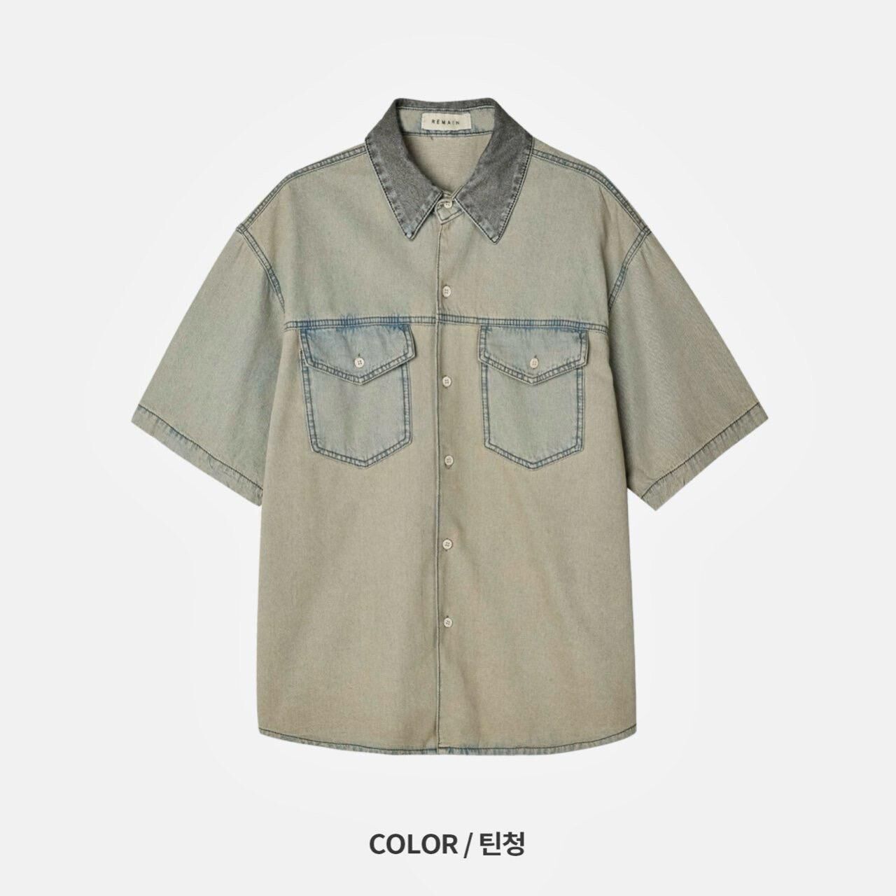 洗水淨色牛仔短袖恤衫 REMAIN-025S