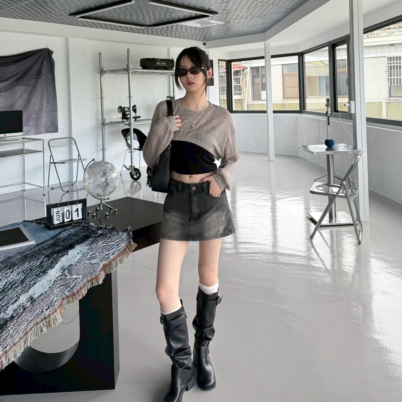 側拉鍊低腰牛仔短裙