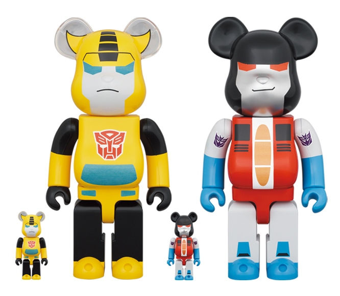 BEARBRICK TRANSFORMERS BUMBLEBEE & STARSCREAM 100% & 400% SET OF 2